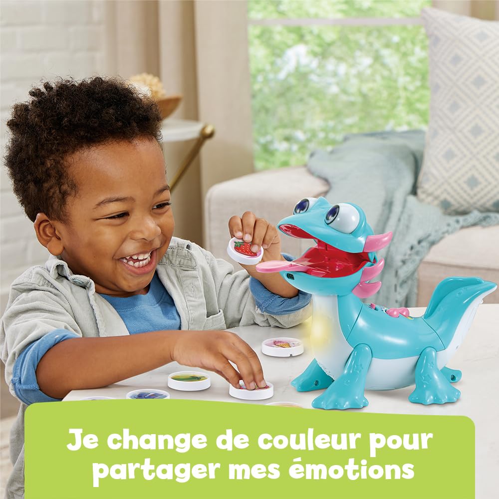 VTech - Zebulon, Mój żarłoczny towarzysz, interaktywne zwierzę Axolotl, który mówi, śpiewa, je i reaguje, odkrywanie kolorów emocji, zabawka edukacyjna, prezent dla dzieci od 2 lat - zawartość w