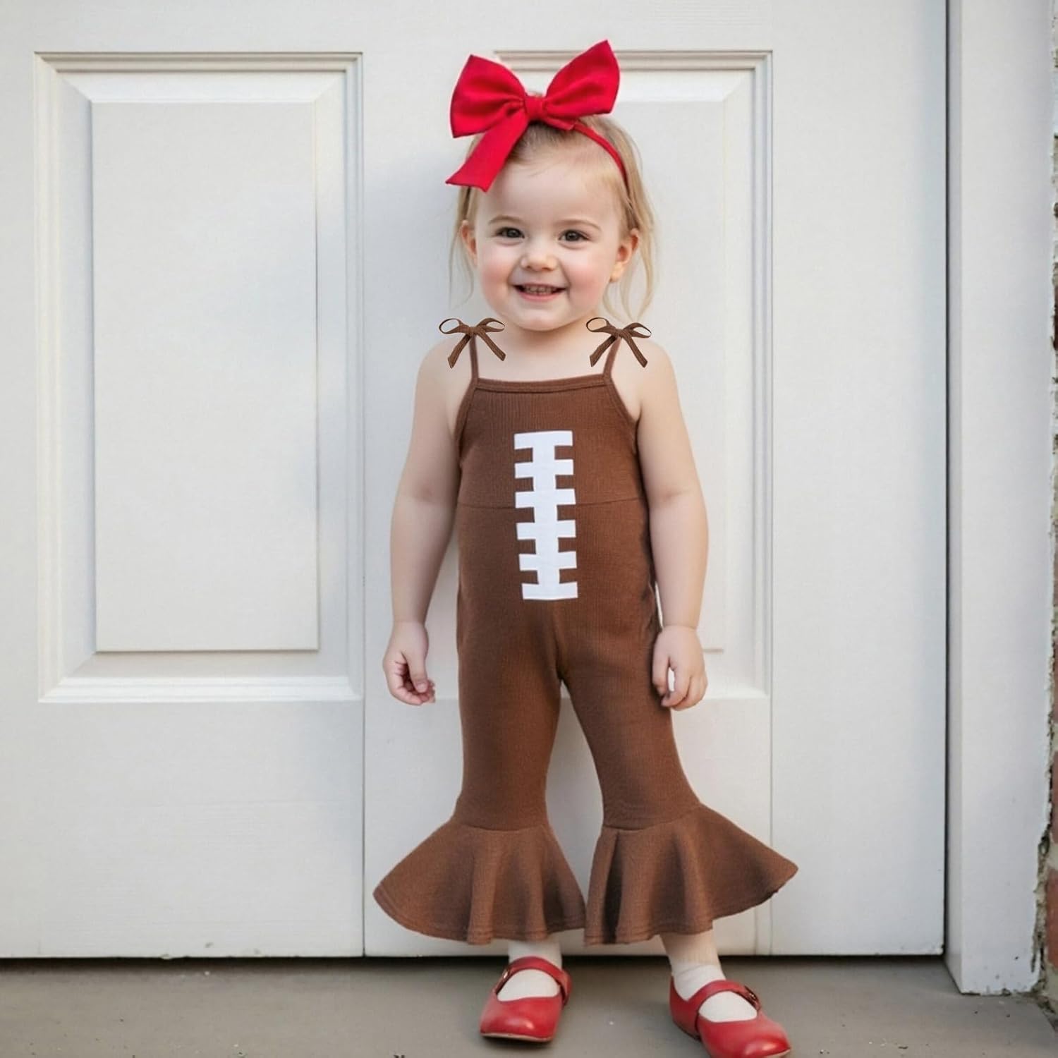 Toddler Girl Baseball Outfit Spaghetti Strap Bell-Bottom Pant Overalls One Piece Jumpsuit Romper Cute Fall Clothes - Image 4