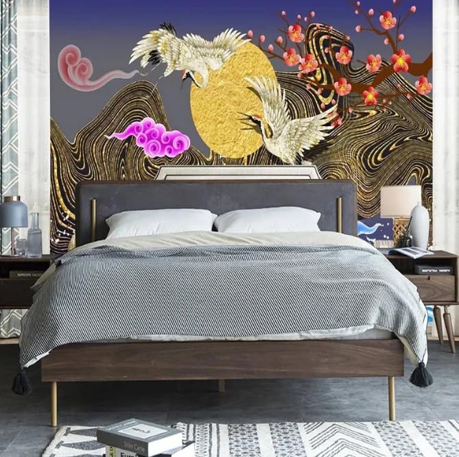 Papier peint photo grue chinoise 3D pour transformer votre chambre