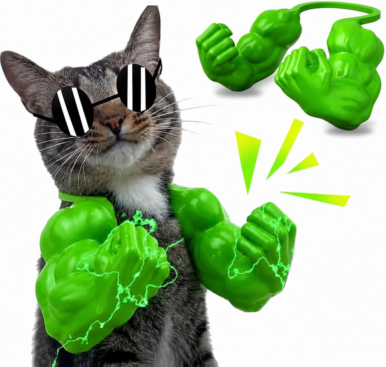 Funny Cat Muscle Arms Christmas Costume, 3D Printed Strong Arms for Cats Neck Muscle Arm Accessory, Cute Holiday Pet Cosplay Outfit for Kitten April Fool's Day & Halloween Parties (Green)