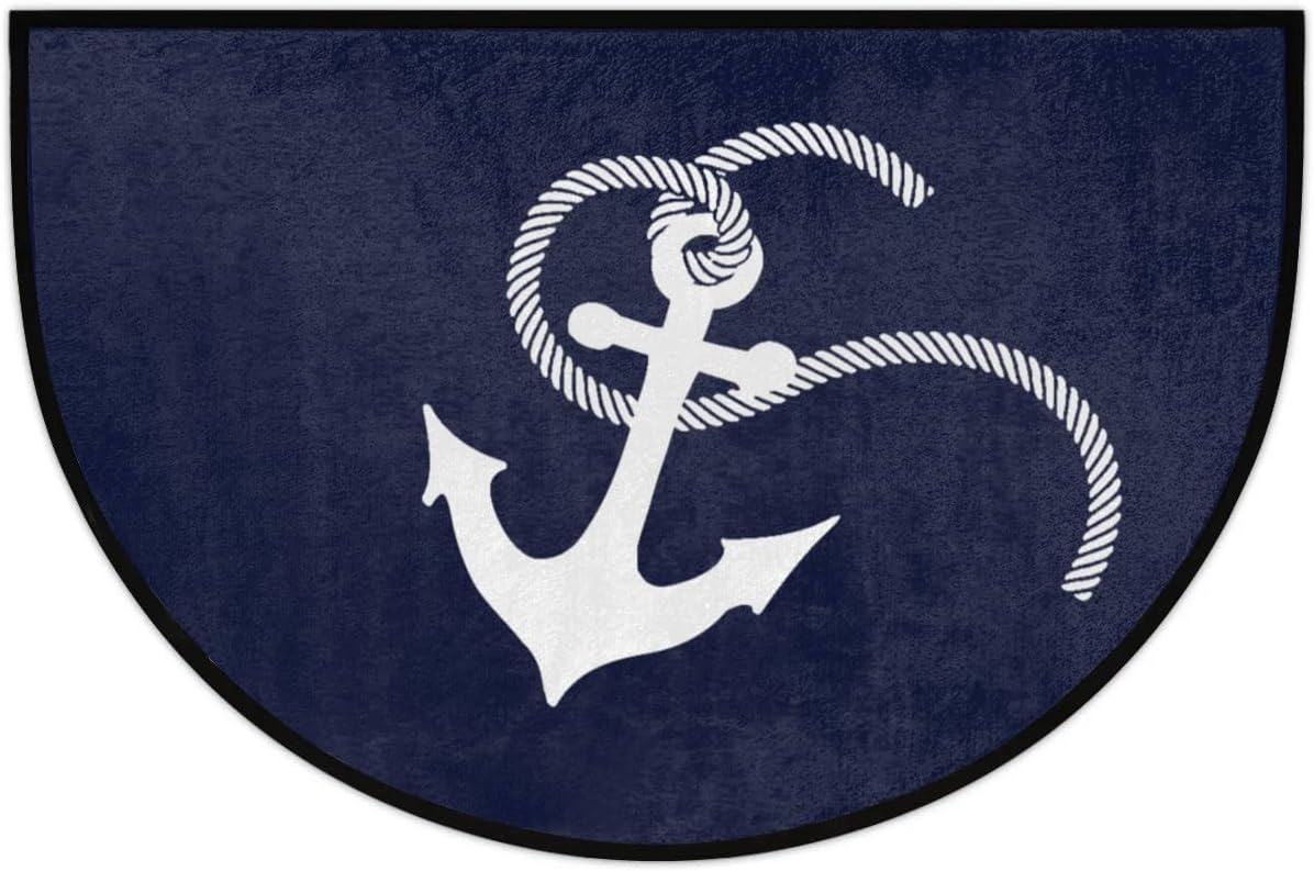 Nautical Sea Anchor Half Round Door Mat - Non-Slip Washable Half Circle Area Rug,Half Moon Rugs for Outdoor and Indoor Home Entrance, Bedroom, Living Room, Kitchen Semi Circle Doormat 36 * 24in