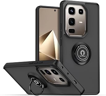 QUIETIP Case Compatible with Infinix Note 50 Pro+ Plus with Screen Protector,TPU + Hard PC Magnetic Ring Car Mount Stand Cover,Black