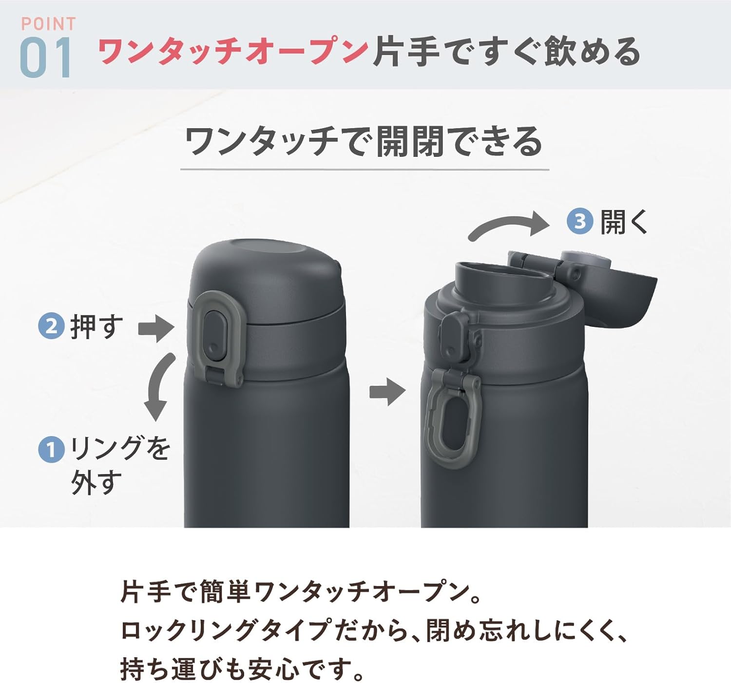 Peacock Thermos Industrial AKT-60 HCH Water Bottle, 20.3 fl oz (600 ml), Heat and Cold Retention, One-Touch Mug Bottle, Thermos Bottle, Charcoal Gray