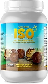 Yummy Sports Whey Protein ISO Powder 27g - Gluten-Free, Lactose-Free, Low Carb, Zero Fat, Zero Sugar Muscle Growth and Recovery Protein Powder – Fast Absorbing and Easily Digestible (Hazelnut Crunch)