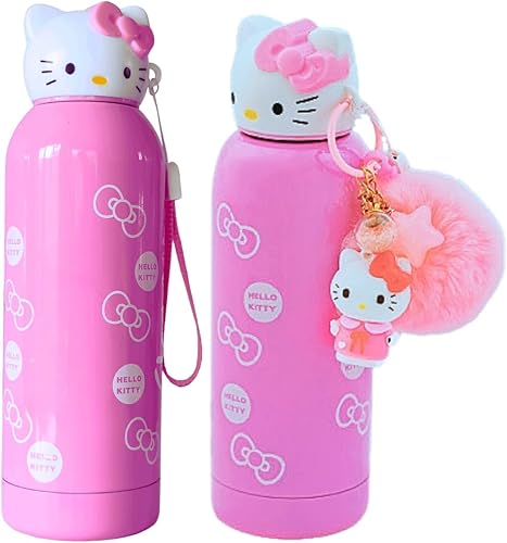 Miniatura 1 de Hello Kitty - Botella de agua aislada de 13.5 fl oz para niños, acero inoxidable con preservación del calor de 6 a 12 horas con llavero Sanrio (rosa)
