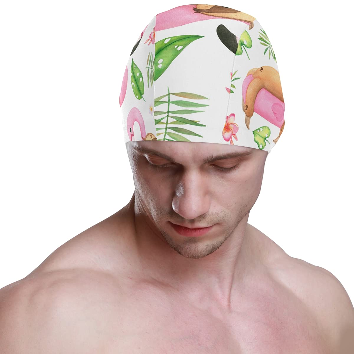 Hupery Cute Sloth Swim Cap Easy Put On/Off Swimming Caps Long Hair Short Hair Swim Caps for Adult Youth Women Men