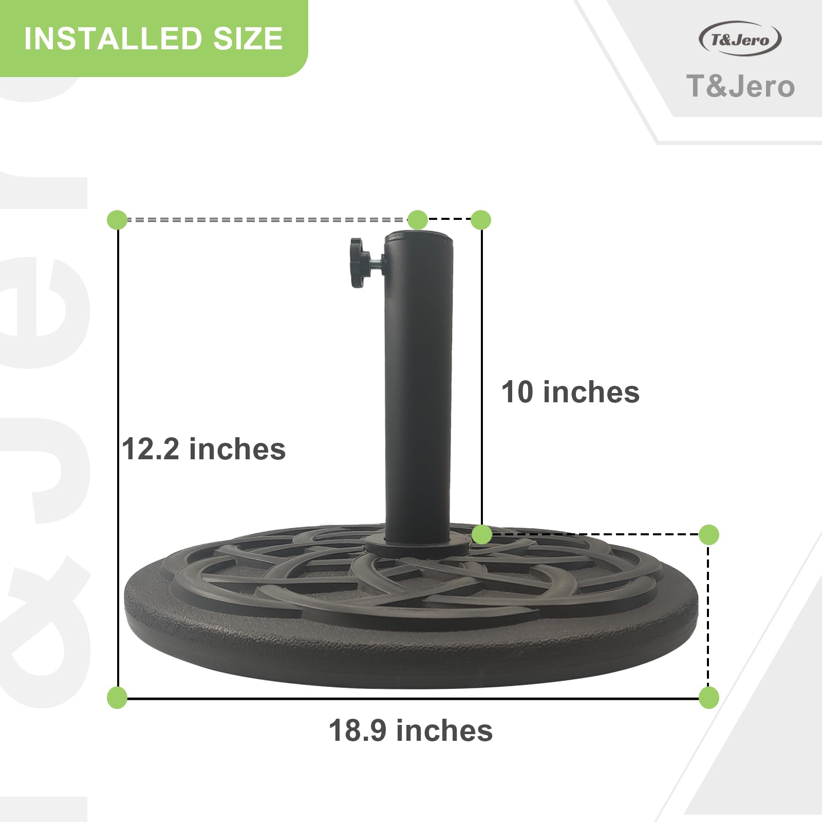 Base Per Ombrellone T&Jero 22,7 Kg - Rotonda, Con Ruote Girevoli, Resistente, Per Patio E Giardino, Nero - 2