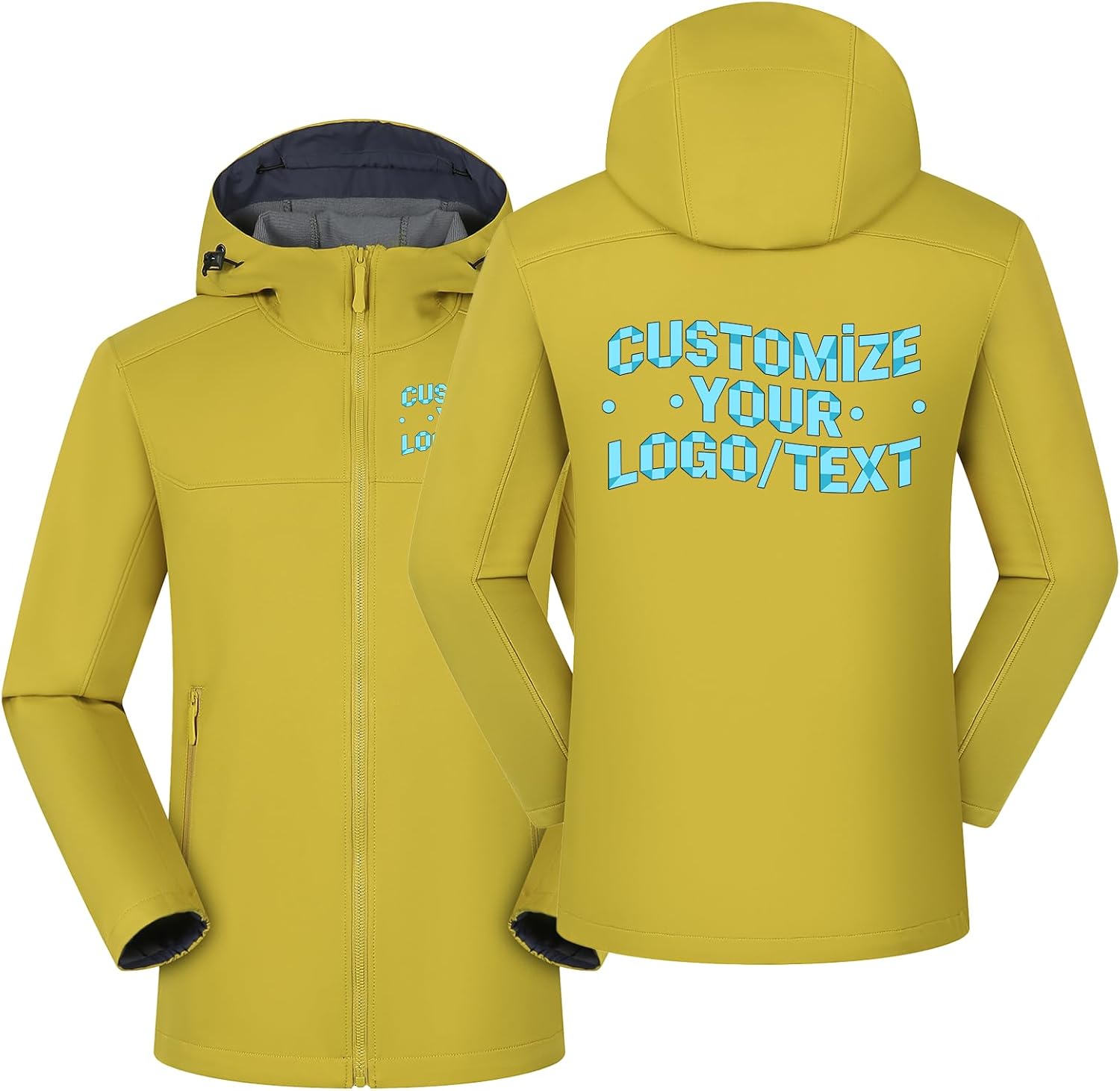 Custom Men's Fleece Lined Hooded Jacket Lightweight Water-Resistant Outdoor Running Coat Add Your Logo Text