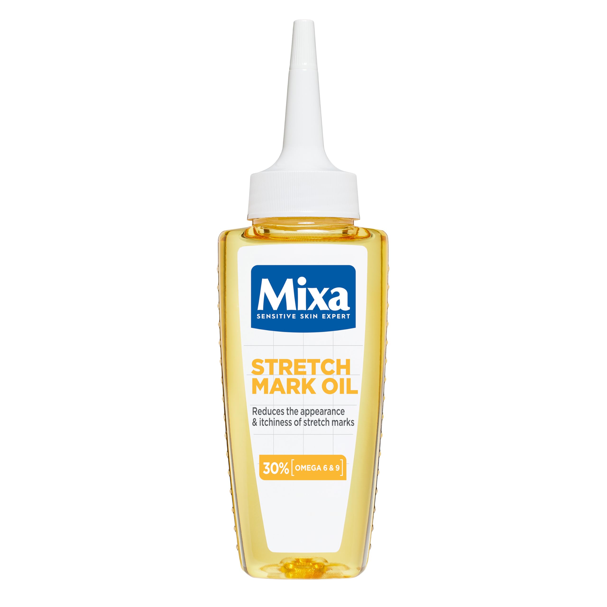 Mixa Stretch Mark Oil, Reduces Appearance and Itchiness of Stretch Marks, with 30% Omega 6 & 9, Hypoallergenic, Fragrance-Free, Suitable for Body, 100ml