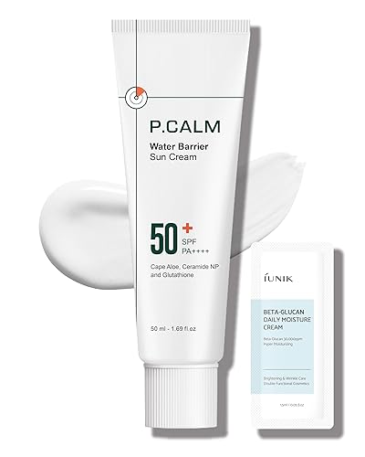 P.CALM Water Barrier Moisturizing Sun Cream Matte-Finish No White Cast SPF 50+ PA++++ Vegan Calming Moisture Daily Sunscreen for Dry Oily Sensitive Skin Korean Skincare