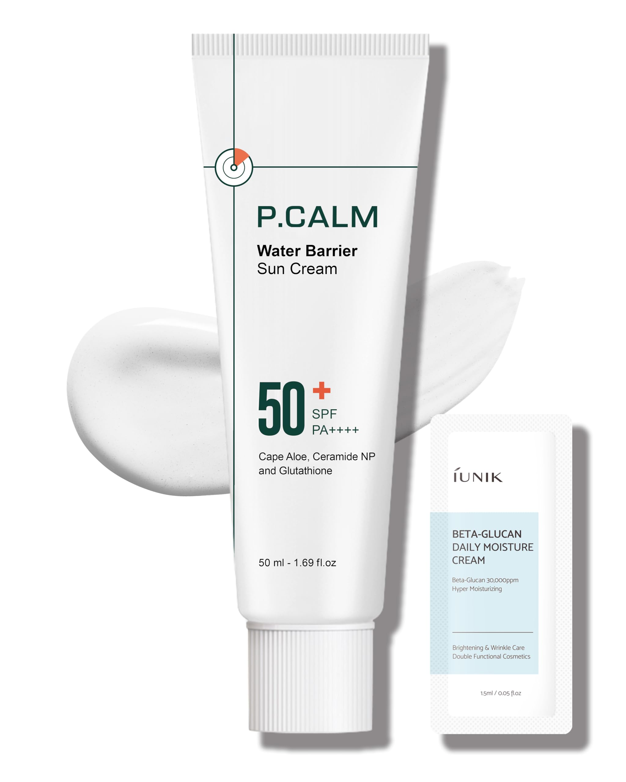 P.CALMWater Barrier Moisturizing Sun Cream Matte-Finish No White Cast SPF 50+ PA++++ Vegan Calming Moisture Daily Sunscreen for Dry Oily Sensitive Skin Korean Skincare