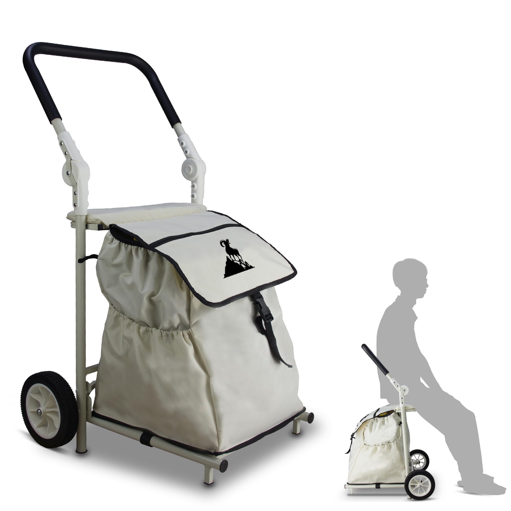 Einkaufstrolley Klappbar, Beige | Bis 50kg Belastbar, 120L Kapazität, Als Sitz verwendbar, Für Einkaufen und Warentransport