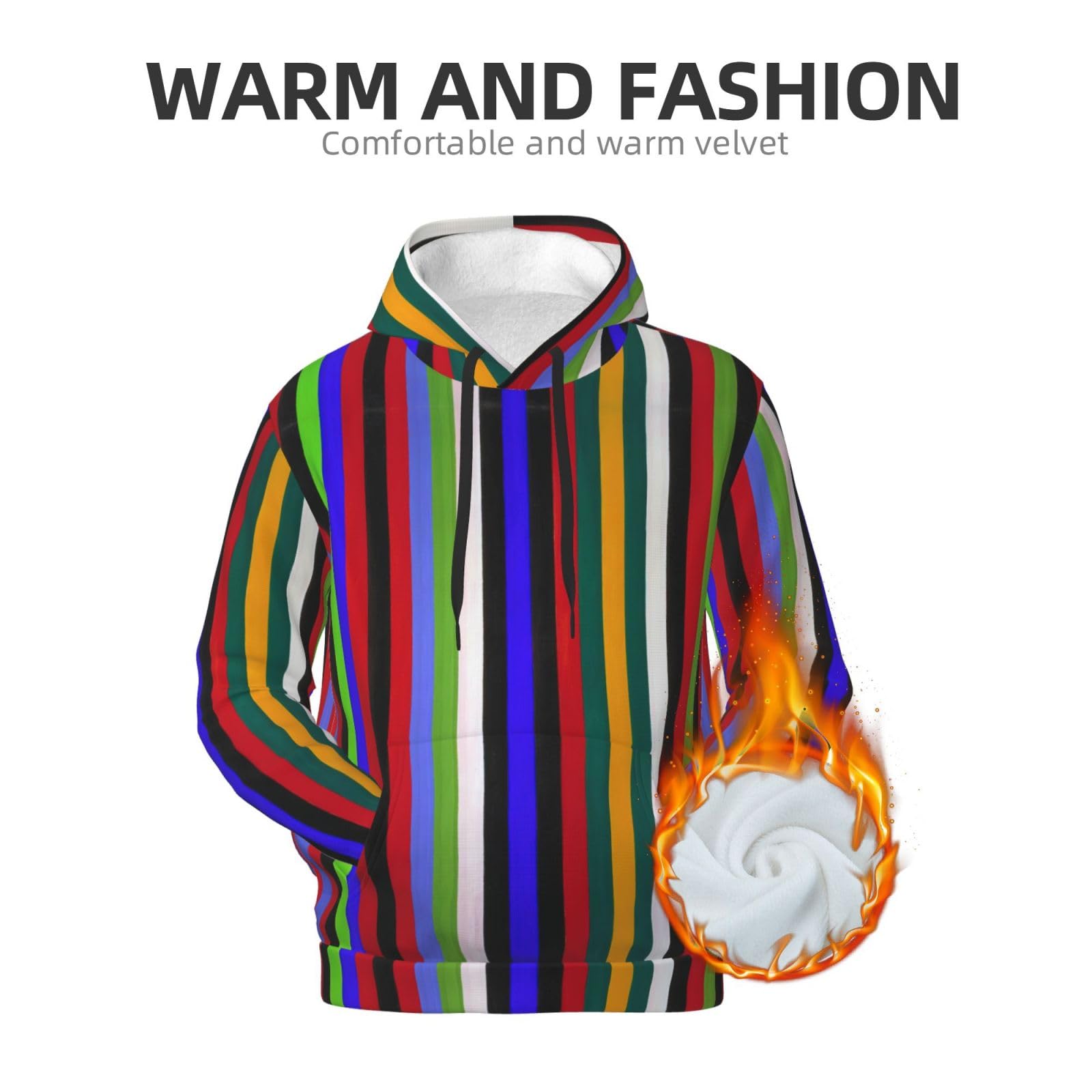 Męska bluza z kapturem w kolorowe paski, swobodny nadruk graficzny sweter z kapturem koszule z kieszenią