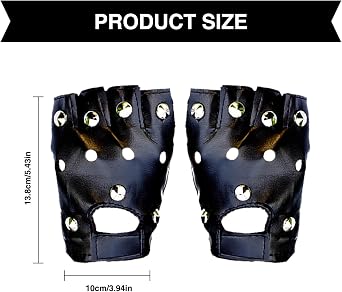 Bettinay 5 Pcs Emo Accessories Set, Goth Choker Studded Bracelet Punk Fingerless Leather Gloves for Woman Man Fancy Dress Halloween