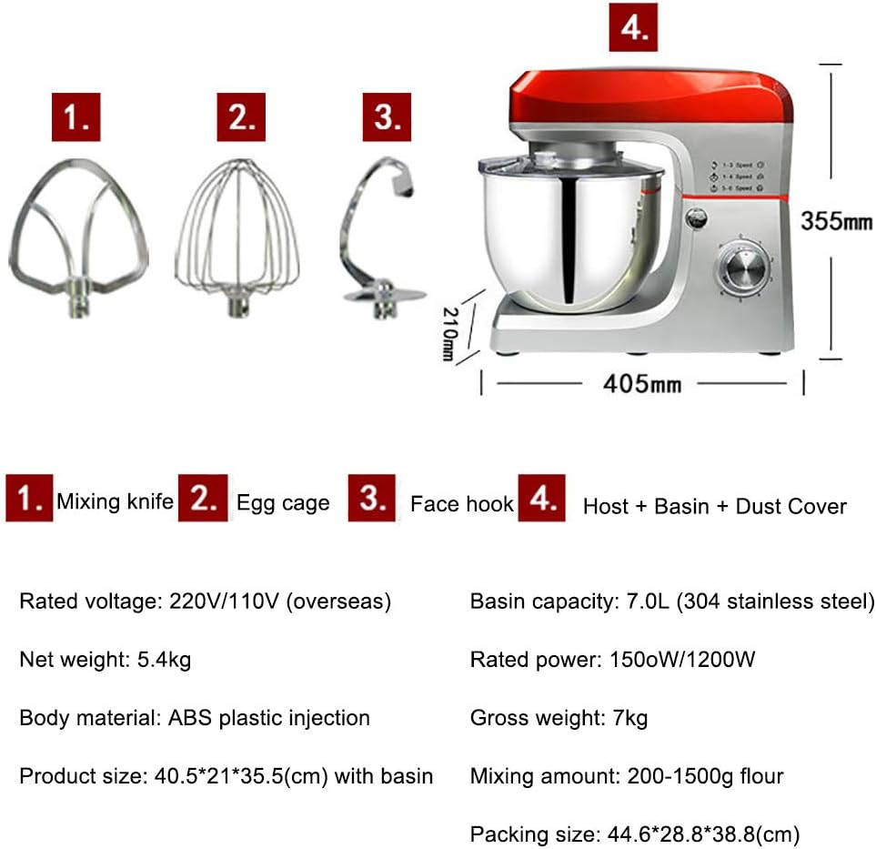 Stand Mixer 6.6-QT 1500W 6-Speed Tilt-Head Food Mixer Kitchen Electric Mixer with Power Hub Red