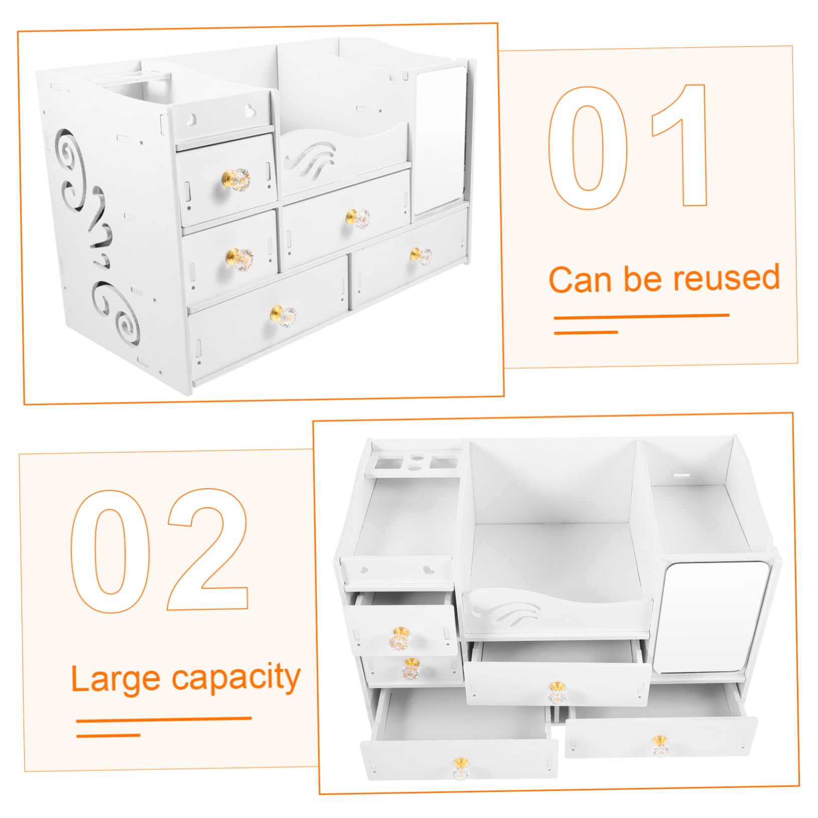 Blanche Boîte de Rangement Cosmétique de Bureau, avec Tiroirs Multiples