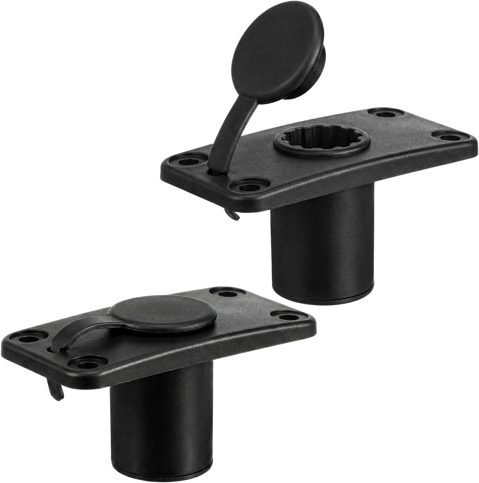 2 Pcs Deck Flush Mount Rod Holders with Rain Cap for Boat Black Plastic Fishing Pole Holder Base for Marine Yacht Kayak Fishing Accessories