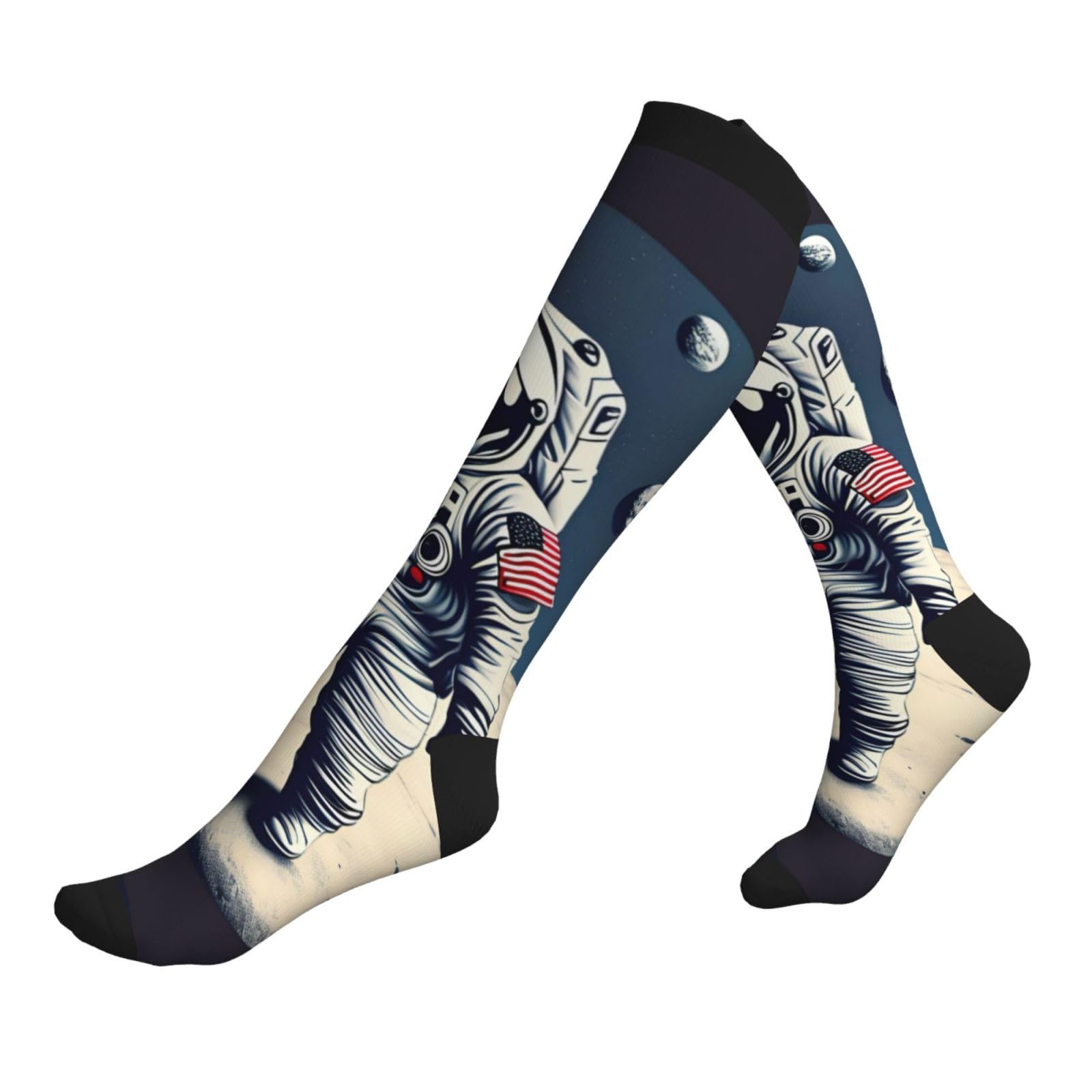 Longzehao Astronaut on The Moon Print Compression Socks for Women and Men,15-20 mmHg is Best Support for Athletic sports
