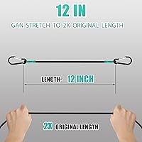 Vista 2 de Cuerda elástica pequeña con ganchos de 12 pulgadas, color negro, resistente, estilo mosquetón, 4 piezas, cable de 5/16 pulgadas de diámetro