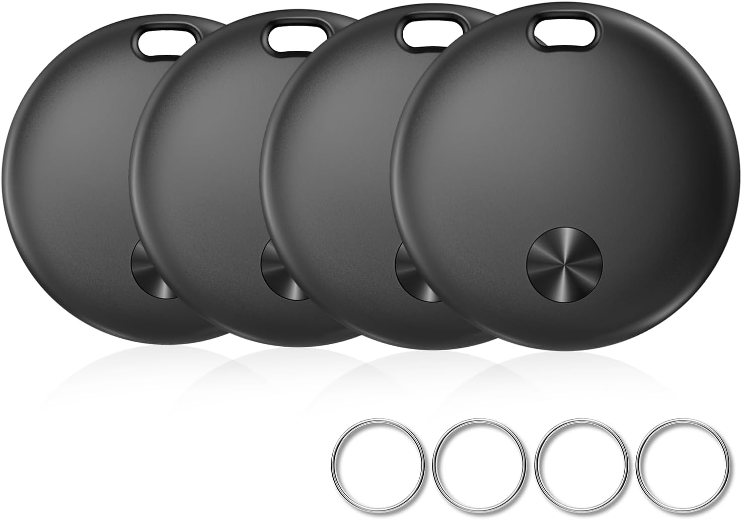 Air Tracker Tags- 4 Pack, New Bluetooth Tracker Works with Apple Find My APP (iOS Only), 92 dB Sound,Replaceable Battery, Smart Tag with Keychain, Keys Finder and Item Locator for Luggage, Deep Black