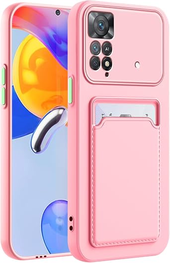 for XiaoMi RedMi Note 11 Pro 5G Case with Minimalist Credit Card Holder Slot TPU Soft TPU Silicone Scratch-Resistant Slim Card Slot Wallet Case Protective Cover for Redmi Note 11 Pro 5G/4G-Pink