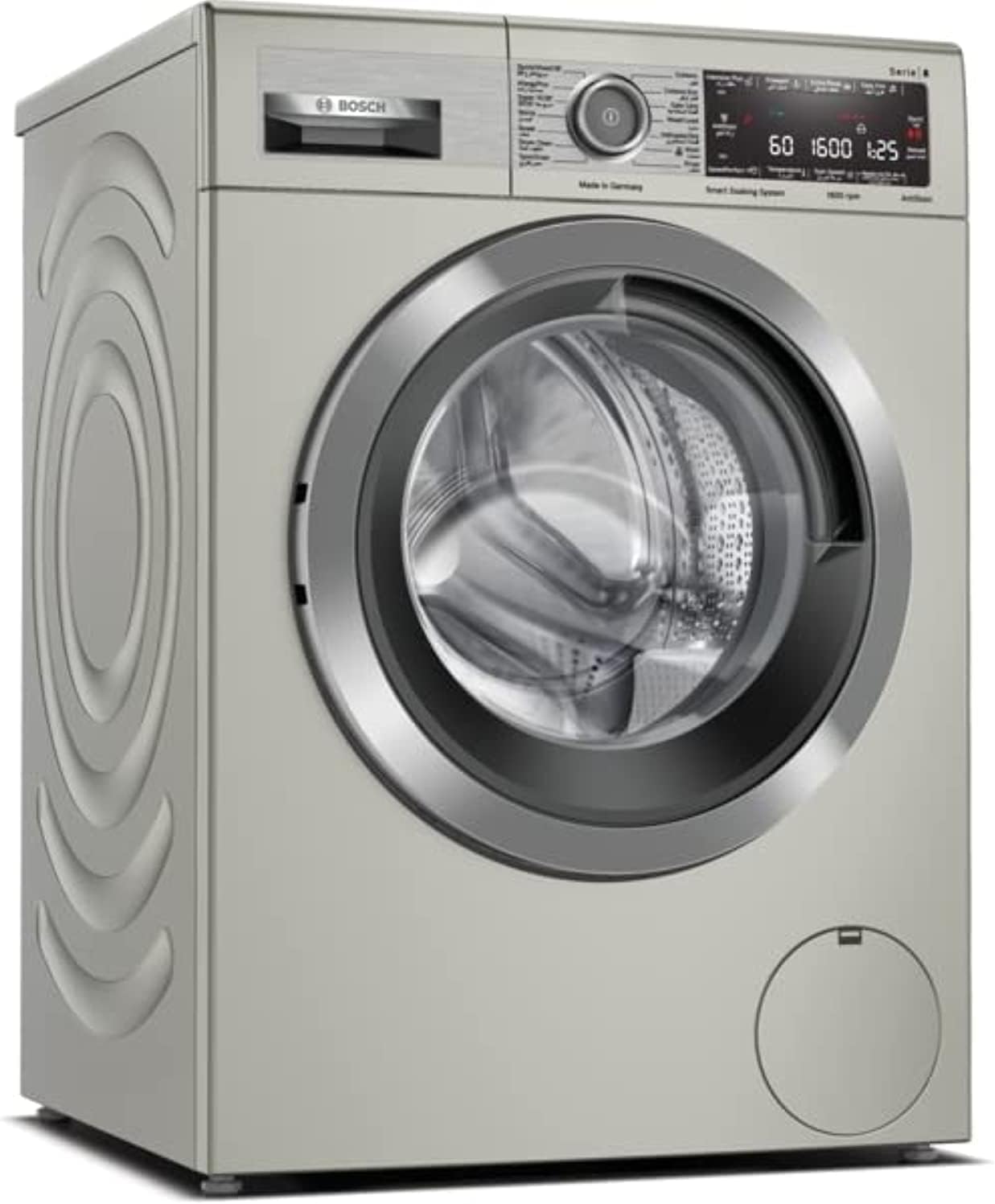 Bosch Series 8 Washing Machine Front Loader 10 kg, LED-display, EcoSilence Drive Efficient and Extra silent, WAX32MX0GC, Silver inox, 1 Year Manufacturer Warranty
