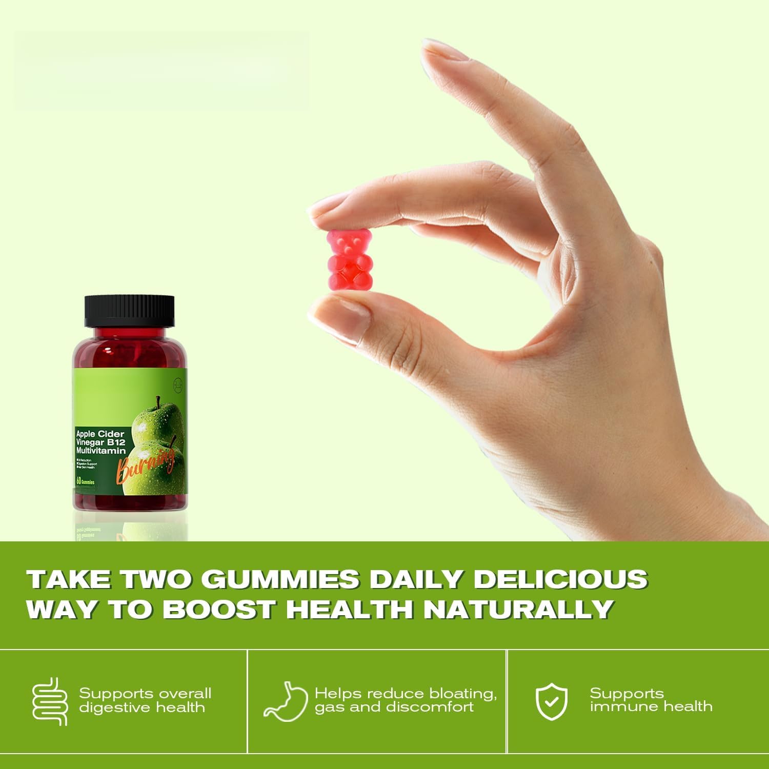 Gomitas de vinagre de sidra de manzana sin azúcar, vitaminas orgánicas, energía y metabolismo - Multivitamina - Apoya la vitalidad diaria - Sin OGM
