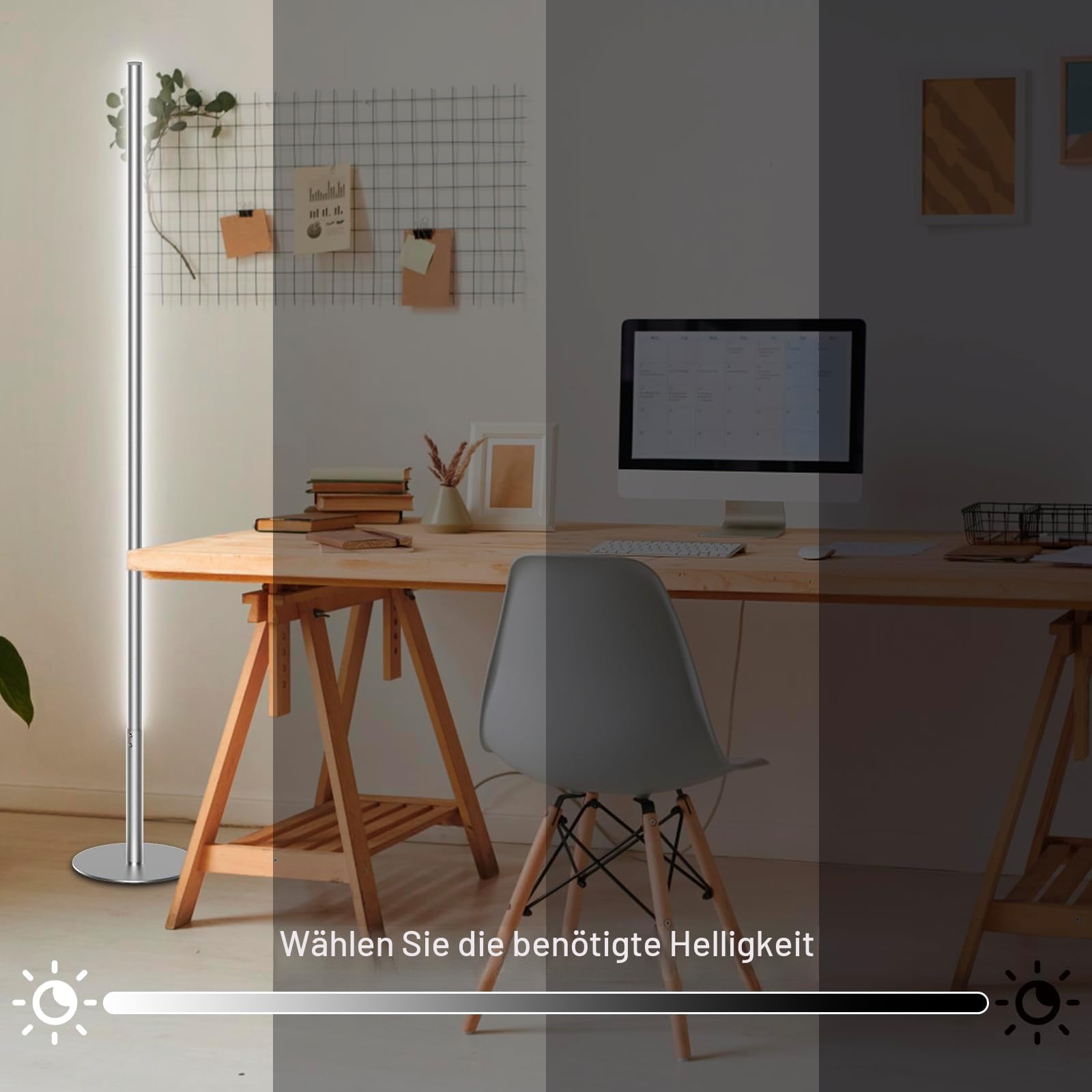 Ecklampe Silber fürs Wohnzimmer, dimmbar, mit Fernbedienung, 2700–6500 K