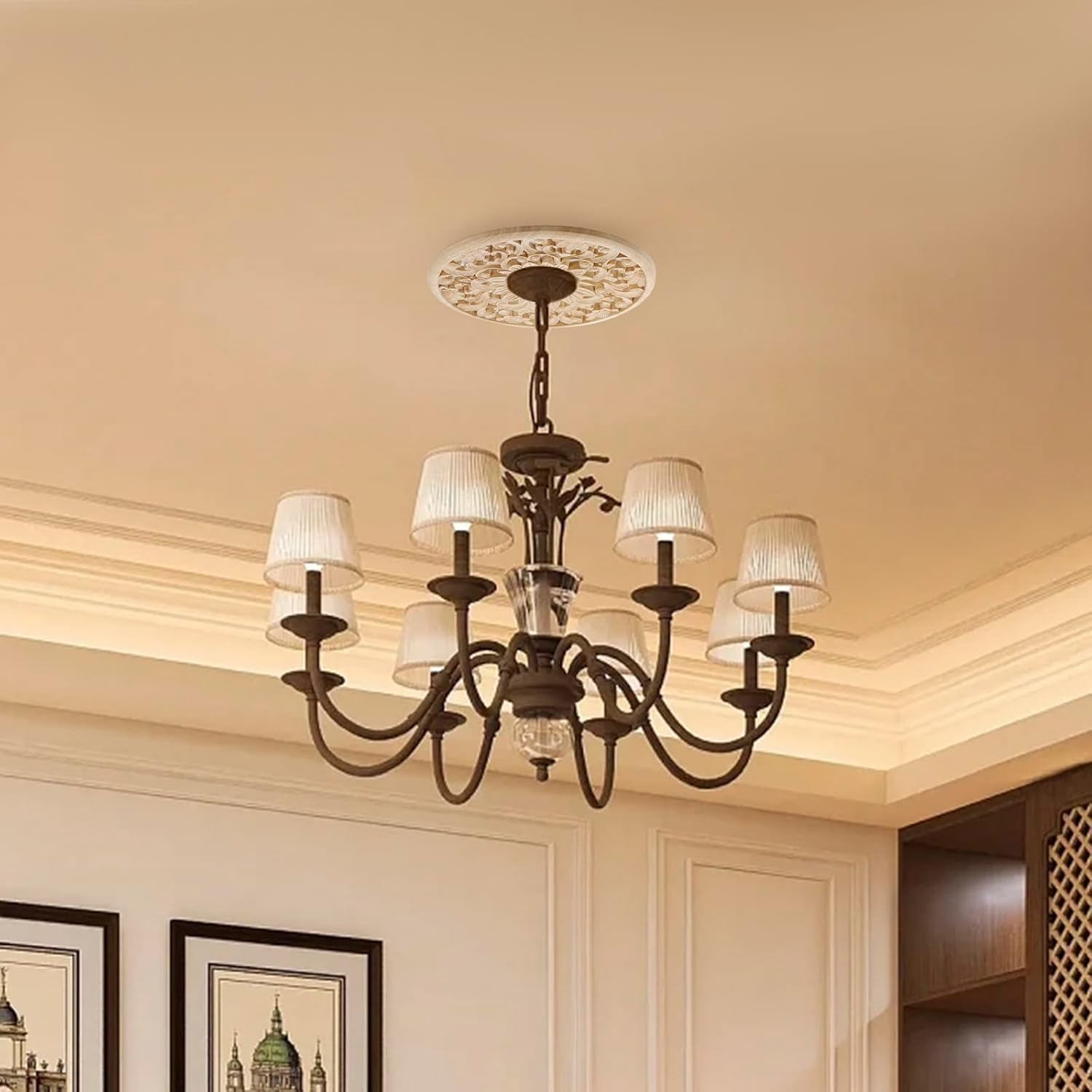 Antrader Ceiling Medallion,Wood Ceiling Cover for Light Fixture and Decorative Fans,3.1" ID x 9.4" OD,1Pcs