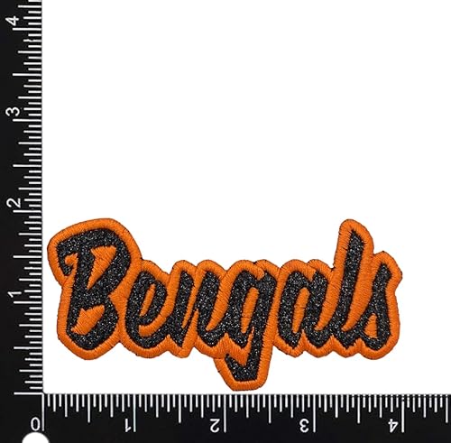 Miniatura 2 de Bengals, espíritu escolar, bordado, parche para planchar (2 x 4 pulgadas) Bengals, espíritu escolar, parche para planchar (purpurina negracontorno