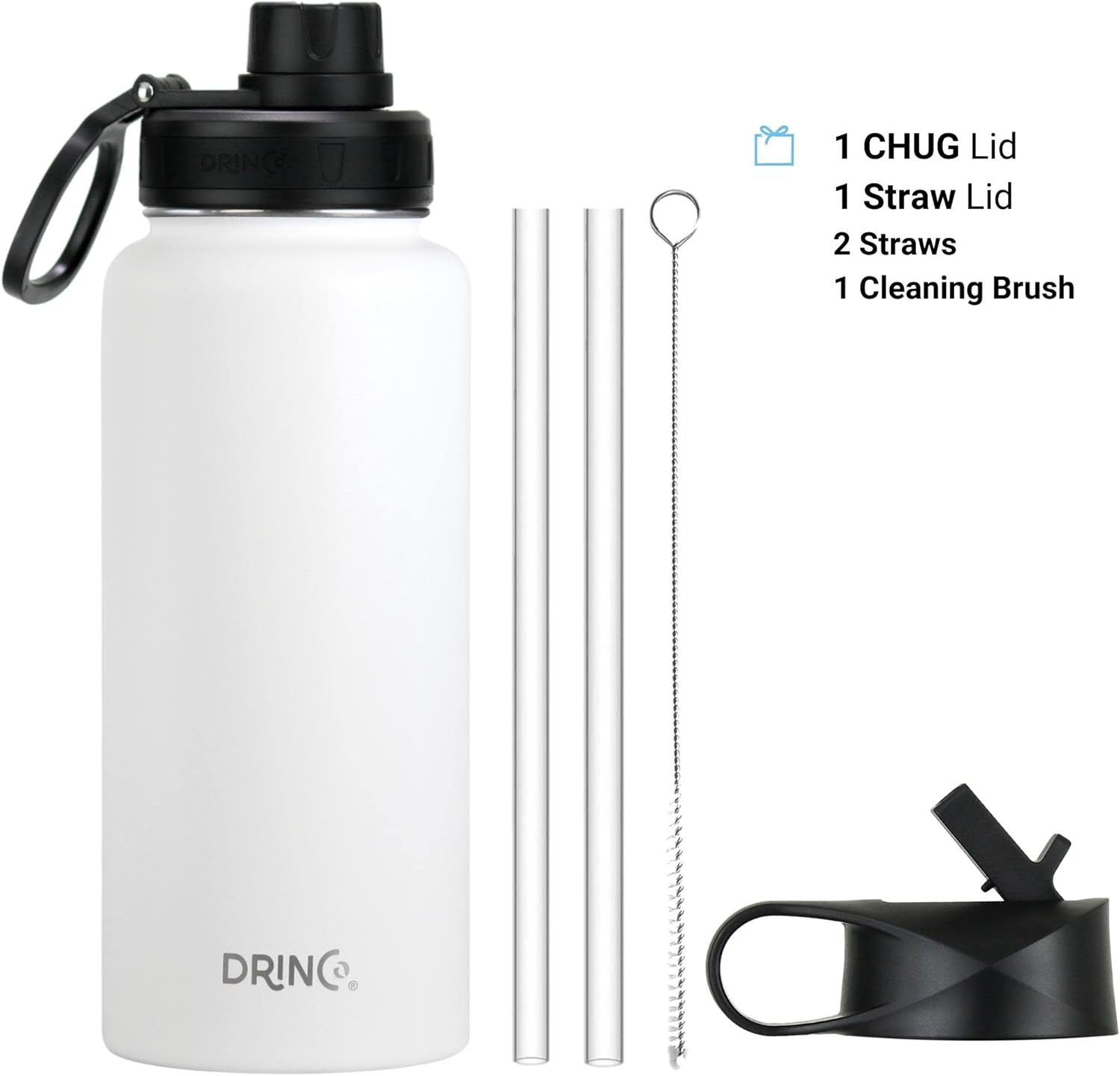 DRINCO Stainless Steel Water Bottle Spout Lid Vacuum Insulated Double Wall Water Bottle USA Flag Military Veteran (32oz US Flag Color Artic White, 32oz)