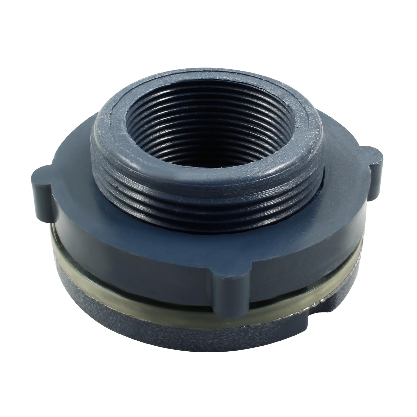 Suiwotin 1pc NPT1 1/2 PVC Bulkhead Fitting, 1 1/2 Inch Plastic Water Tank Connector Threaded Thru-Bulk Pipe Fittings for Rain Barrels, Aquariums,