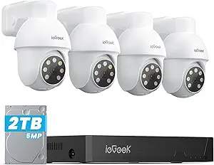 ieGeek PoE Security Camera System, 5MP Outdoor/Indoor PoE Cameras with 8CH NVR for Home Surveillance System, Wired PTZ Cam Kit w/Motion Sensor, 2-Way Audio, Color Night Vision,AI Detection,24/7 Record asin的图片