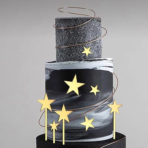 Miniatura 2 de 24 adornos de estrella dorada para tartas de cumpleaños, decoración de pastel de acrílico, decoración de pastel de cumpleaños, kit de suministros de