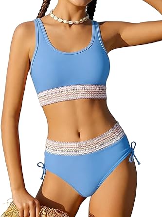 Teen Girls Swimsuit Two-Piece Bikini Set Adjustable Shoulder Straps Bathing Suit Kid Athletic Swimwear with Chest Pad