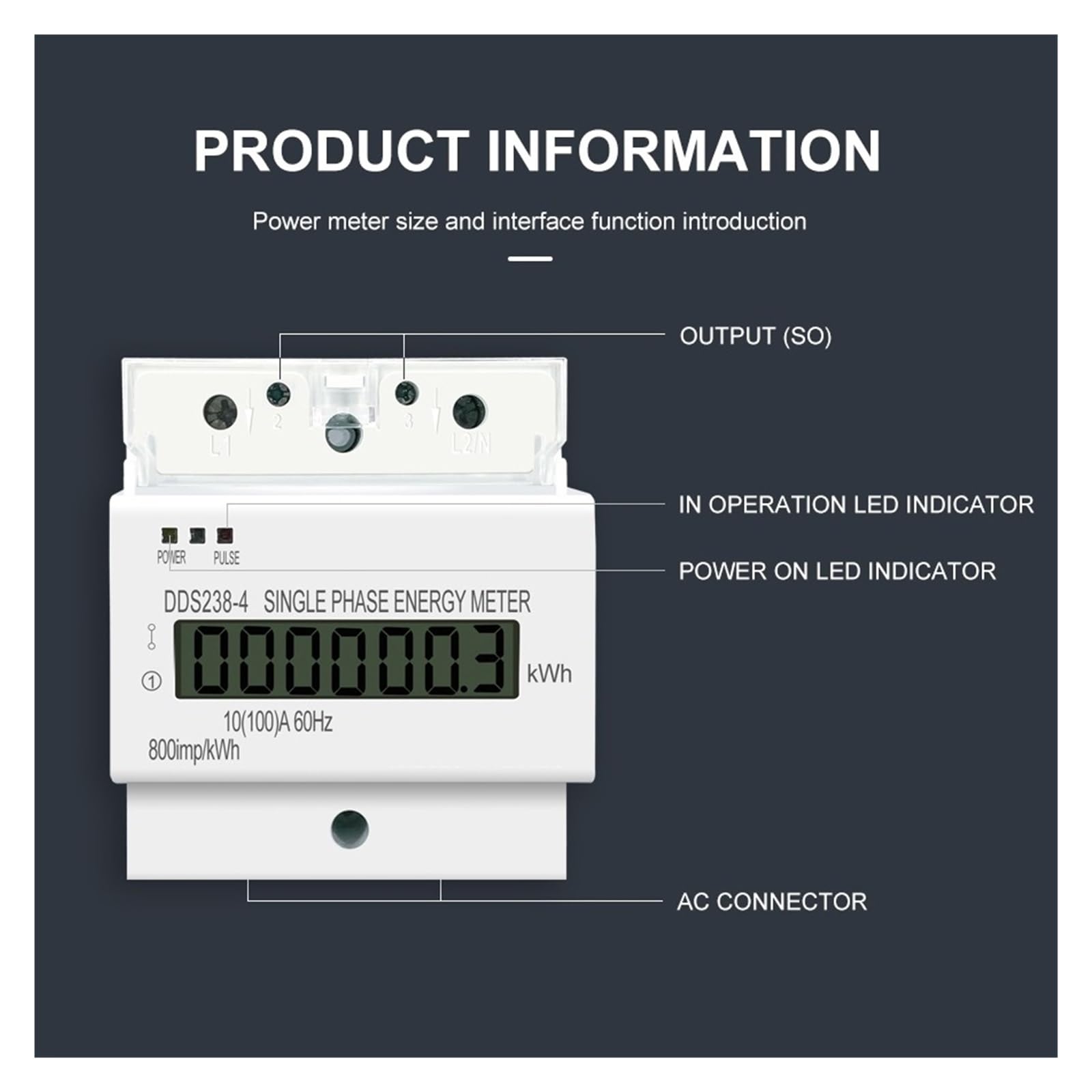 Monitoraggio Dell'Energia del Contatore Intelligen Contatore di Energia su Guida DIN KWH Watt/Ora Monofase A Tre Fili da 10 (100) A 60 Hz LCD
