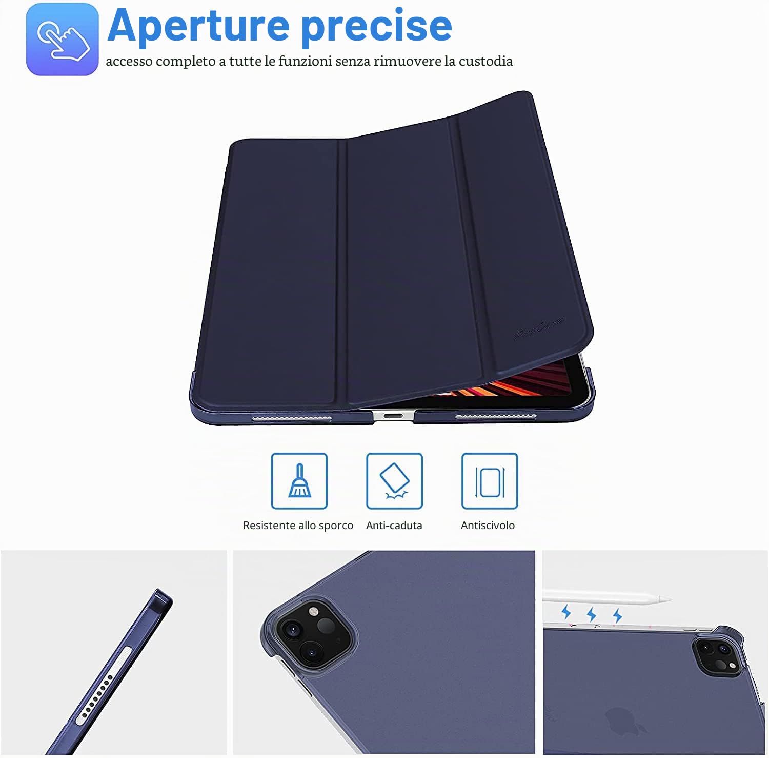 ProCase Custodia iPad Pro 11 2022/2021/2020/2018 Ultra Sottile Leggero Auto Svegliati/Sonno Blu Marino