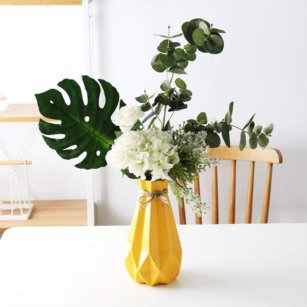 zhengjun Ceramic Flower Vase Diamond Geometric Decor, Yellow Modern Minimalist Flower Pot for Wedding Living Room Home Decoration (Yellow, Medium)