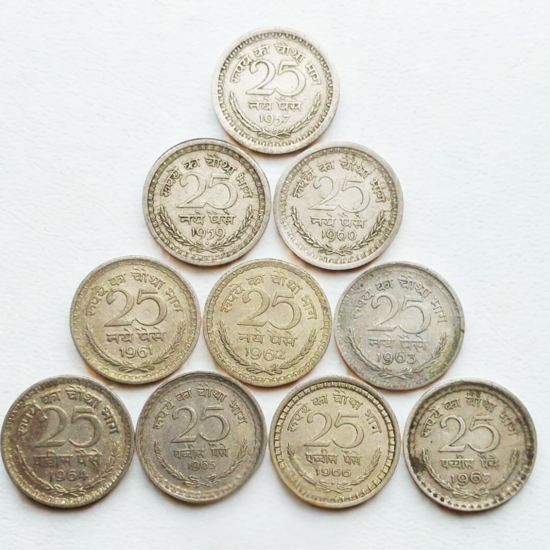 ShubhCoins Kids Collection- 25 Paisa (Nickel) Beginner Set of 10, Very Rare Set in Extra Fine Condition, Best for Kids Above 5 Years and School Projects and Gifting-image-15