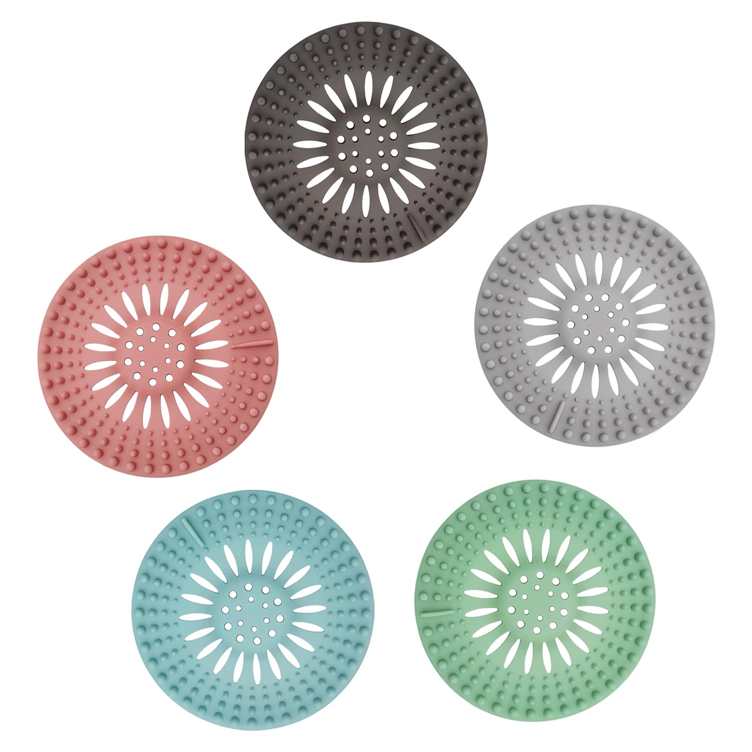 Trimming Shop Silicone Hair Catcher Shower Drain Guards, 5 Pack