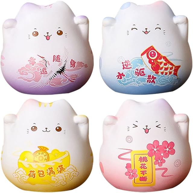 Warmhm 4pcs Maneki Neko Lucky Cat Figurine Cute Miniature Lucky Cat Figurines Animal Lucky Cat Characters Toys Mini Figure Collection Playset Car Interior Decoration Ornaments