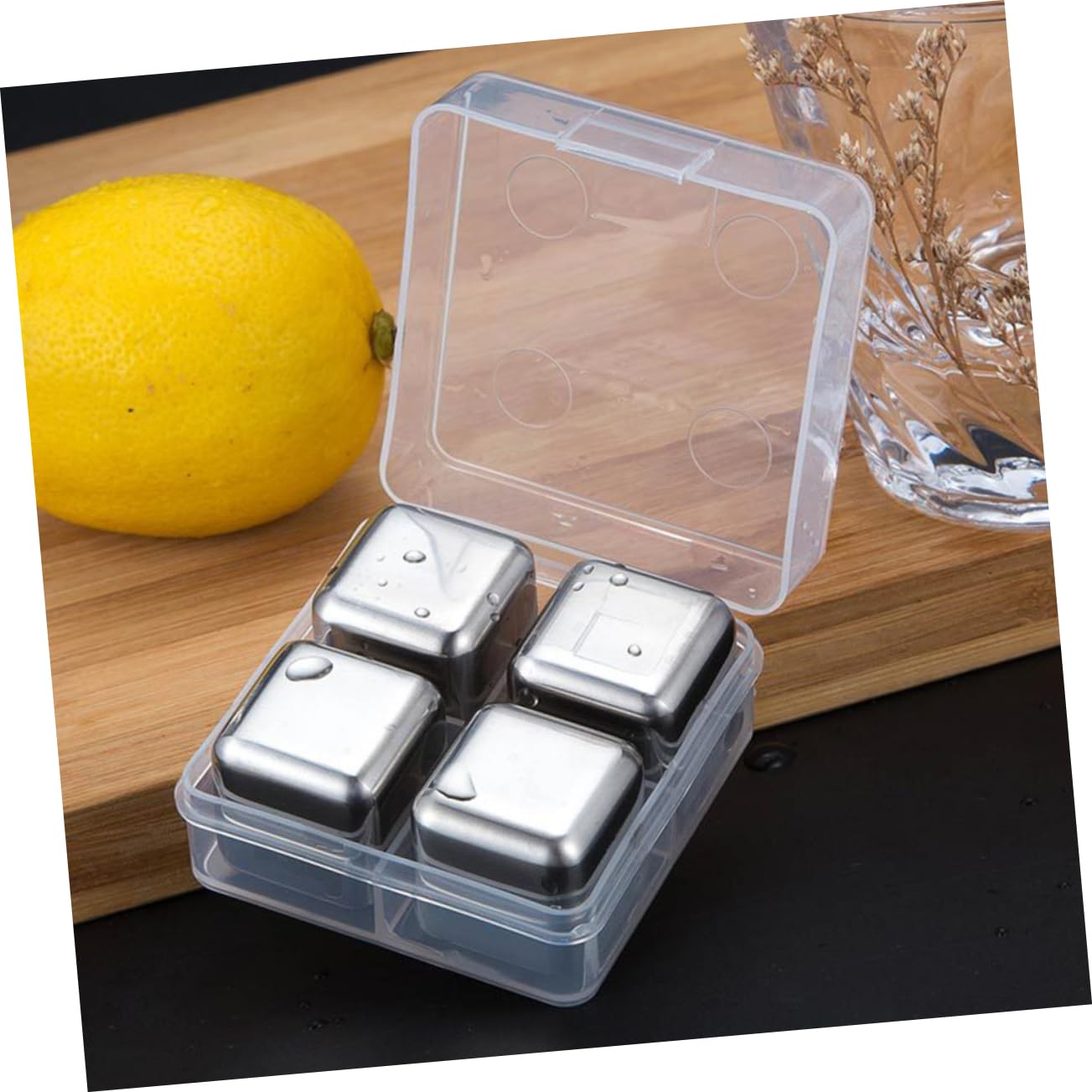 Alipis 12piezas Cubos De Hielo Reutilizables Inoxidable Estuche Para Enfriar Whisky Vino y Bebidas Sin Diluir
