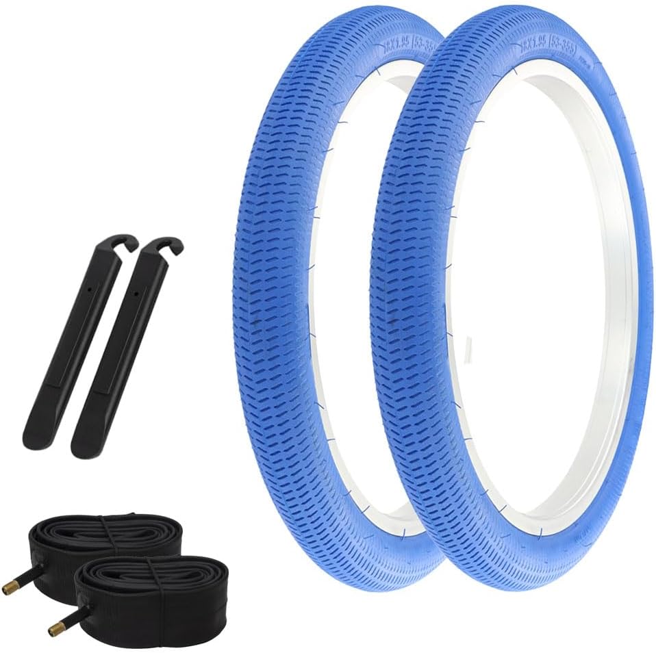 PRO+ HIGH Performance Bicycle BMX TIRE 18" X 1.95 All Blue Pair of Tires W/Tubes & TIRE LEVERS, BMX/Freestyle Tread 6PC Set.