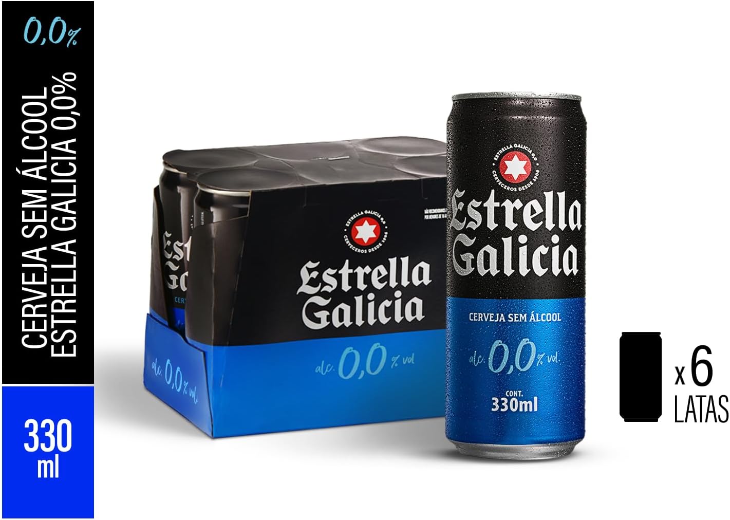 Pack de Cerveja Estrella Galicia 0,0% LT 330ml - 6 Unidades