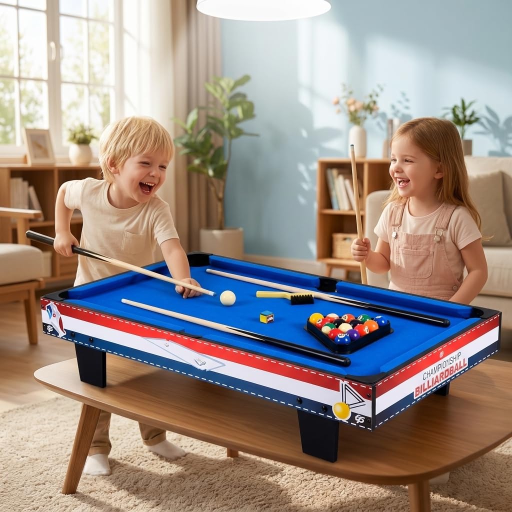 Mesa Billar Infantil Madera, Juego Billar para Casa, Mesa Billar Compacta para Niños, Entretenimiento Familiar