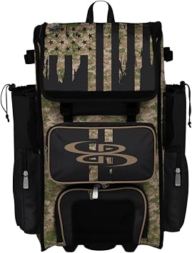Boombah Rolling Superpack Baseball/Softball Gear Bag - Telescopic Handle - Holds 4 Bats - Wheeled Version - USA Tribute