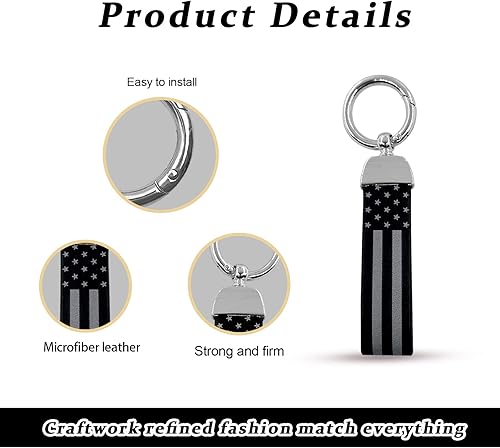 Miniatura 3 de Llavero de automóvil con bandera estadounidense con traje de aleación de zinc, llavero universal de cuero para hombres y mujeres (plateado)