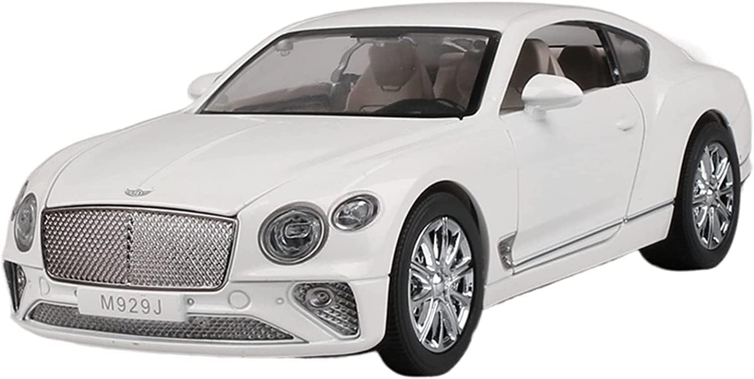 Compatible for 1/24 Bentley Continental GT Model Car Alloy Diecast Toy Car Collectible Pull Back Toy Vehicles with Sound and Light Door Can Be Opened for Girls Boys Gift-White