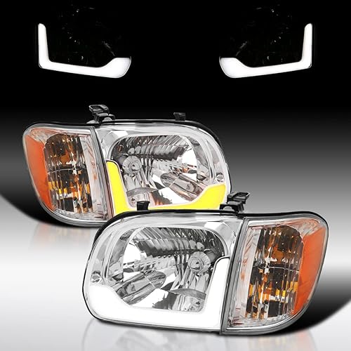 Miniatura 10 de Autozensation Compatible con Toyota Tundra 2005-2006 carcasa negra con lente transparente LED Switchback faros + luces de esquina, par izquierdo y