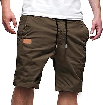 Cargo Shorts for Men Casual Drawstring Elastic Waist Athletic Workout Gym Jogger Shorts with Pockets